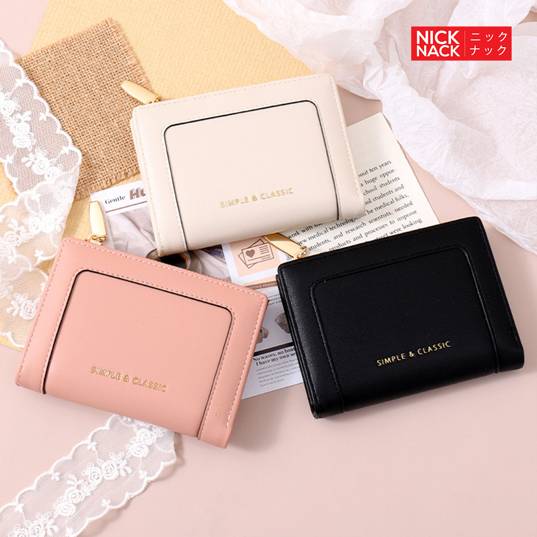 Simple Splicing Texture Round Label Bifold Women's Purse – NICKNACK-SL